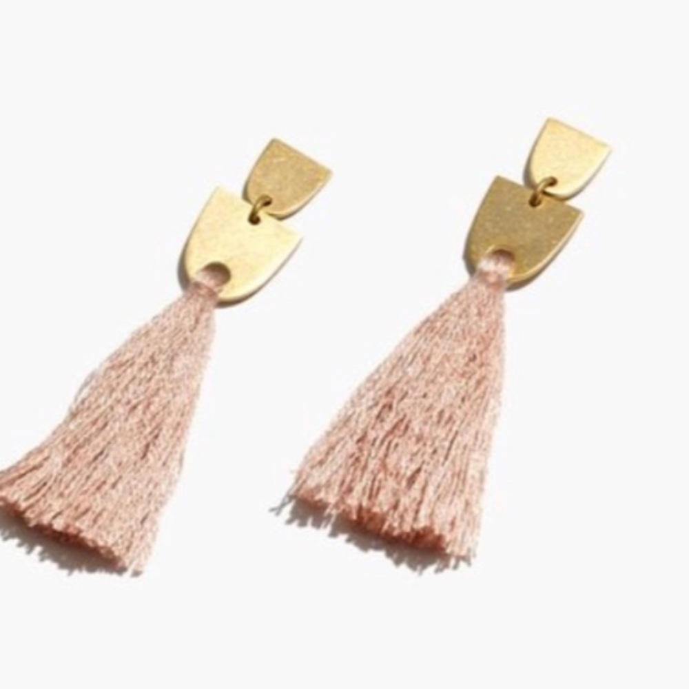 madewell pink fringe tassel earrings gold